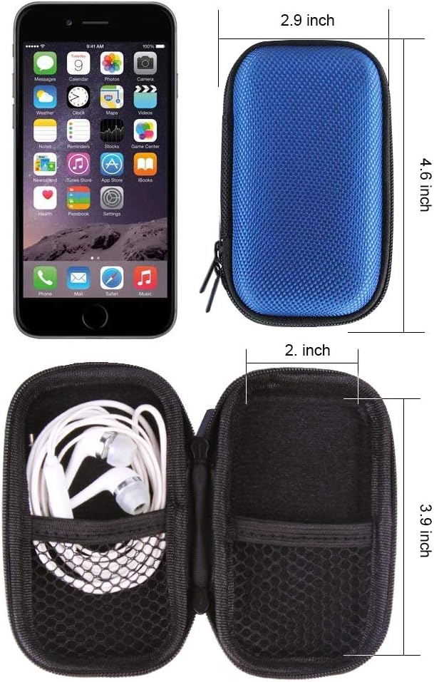 Electronic Organizer Case, Portable Clamshell Headphones Cover, Storage Bag | Storage Bag Pouch with Metal Carabiner Clip for USB Cable Charger Earphones Memory Cards U Disk Lens Filter Keys Coins, Blue - Image 5