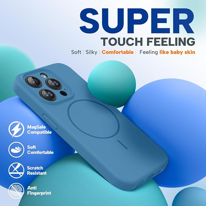 Miracase Magnetic for iPhone 15 Pro Case, Silicone, Soft Microfiber Lining | Compatible with MagSafe, Liquid Silicone Case Shockproof Drop Protection Phone Case for 15 Pro, Capri Blue - Image 7