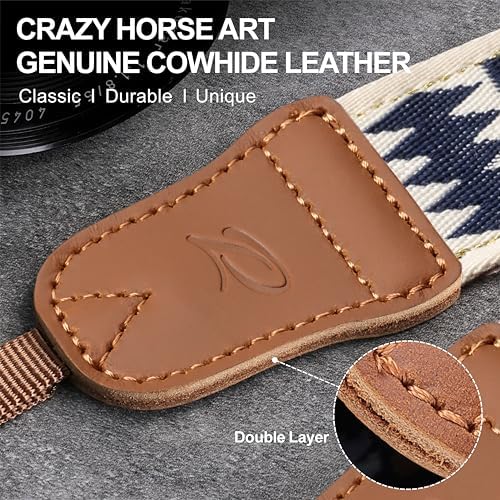 Padwa Lifestyle Diamonds Camera Strap - 1.5" Crazy Horse Cowhide Ends Camera Straps for Photographers, Cute Cotton Weave Soft Suede Fabric Padded Strap fits All Cameras for Adults & Kids - Image 3