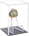 Clear Acrylic Championship Ring Display Case with Black Base, Memorabilia Stand Cube Holder, Dust Protective Transparent Storage Box for Single Rings Souvenir Ring Collections by Hxezoc