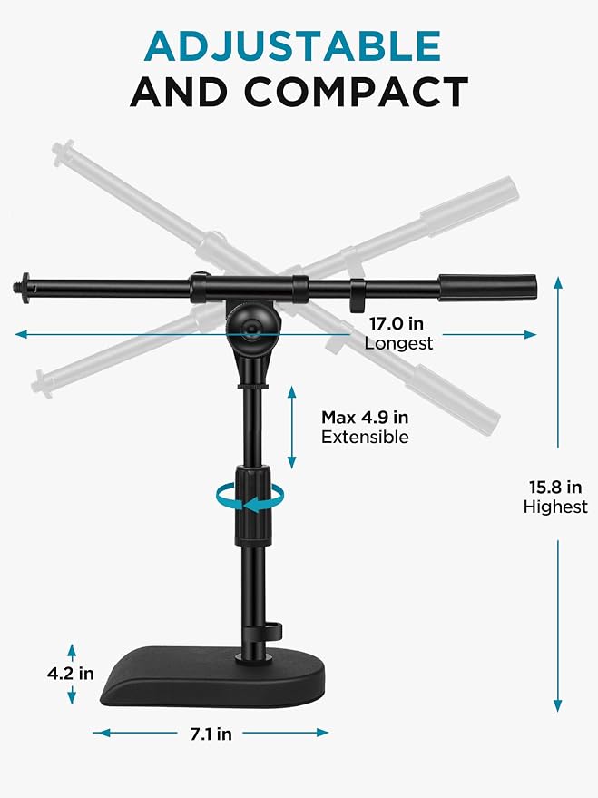 InnoGear 2 Set Mic Stand Desk Boom Arm Microphone Stand for Blue Yeti | for Shure Fifine Guitar Amps, 4.4lb Weight Capacity, Arm Swivel Sideways, Stable, Extendable, Adjustable, Cable Clip Included - Image 7