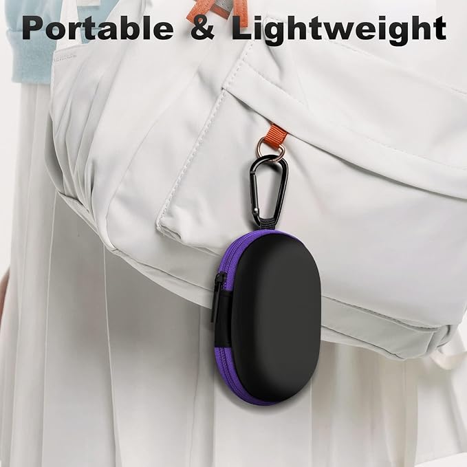 2Pack Oval Earbud Case Portable EVA Carrying Case Storage Bag Cell Phone Accessories Organizer with Carabiner for Earphone, Earbud, Earpieces, SD Memory Card, Camera Chips, Black/Purple - Image 7
