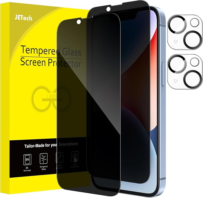 JETech Privacy Screen Protector for iPhone 14 Plus, 2+2 Pack | with Camera Lens Protector, Anti-Glare 9H Tempered Glass, Anti-Spy, Full Coverage, Scratch Resistant, Case-Friendly by JETech