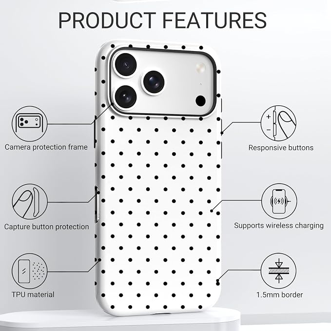 TPU Phone Case for iPhone 17 Pro, MagSafe Wireless Charging Compatible, Shockproof Slim Fit Protective Cover with Anti-Yellowing & Raised Camera Protection (Polka dot 8, iPhone 17 Pro(6.3")) - Image 4