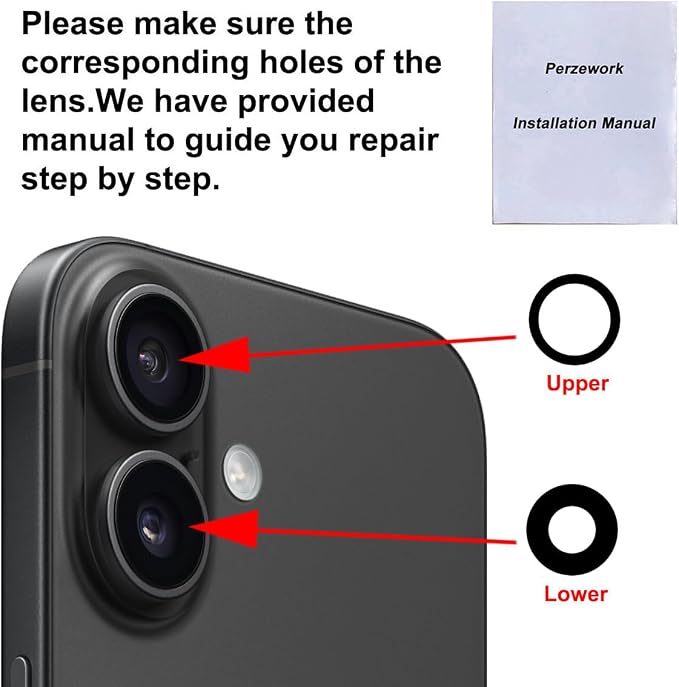 2 Set Back Rear Camera Lens Glass Replacement for iPhone 16 and iPhone 16 Plus with Reparing Toolkit - Image 6