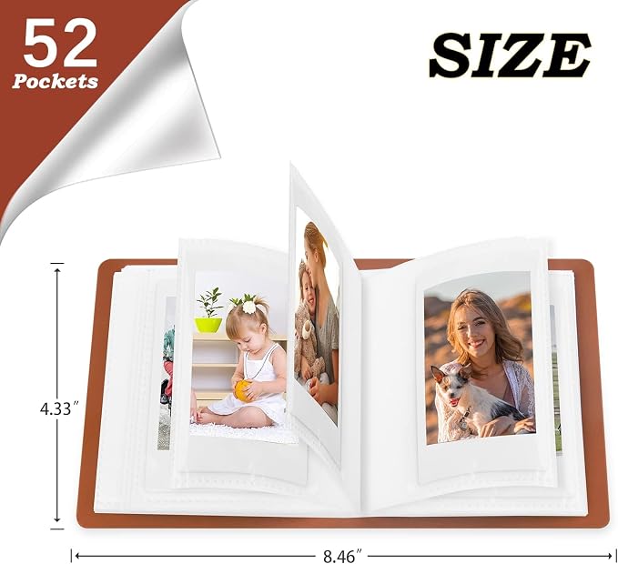 Ruibytree 52 Pockets Small Photo Album 2x3 for Instax Mini, Brown, 2 Pack | Pocket-Size, PU Leather Cover, Snap Closure, Acid-Free Pages, Fits Polaroid 2x3 Photos, Kodak Mini Prints & ZINK Photos - Image 4
