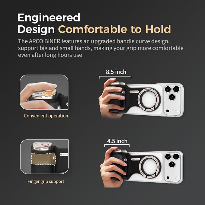 Upgraded Mag-Safe Magnetic Camera Handle Grip with Extended Magnetic Phone Mount with Carabiner & Thumb Rest, Detachable Rechargeable Shutter Remote Compatible with iPhone Pro Max for Video Calls/TK - Image 6