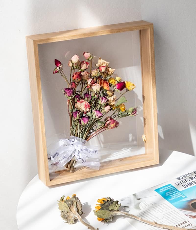 JOSON 2 packsWooden Dried Flower Photo Frame Dried Flower Display Stand Decorative Floating Photo Frame (Wood color 4x6) - Image 2
