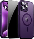 for iPhone 15 Pro Case with Privacy Screen Protector, Purple | Full Camera Protection, Translucent Matte Magnetic, Compatible with MagSafe, Shockproof Phone Cover, Slim Fit Women/Girls by ZOZDOKG