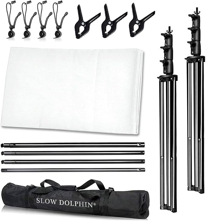 SLOW DOLPHIN Photo Video Studio 10 x12ft 100% Cotton White Muslin Backdrop with 10 x 10ft Stand Photography Background Support System Kit Clamp, Clips,Carry Bag - Image 3