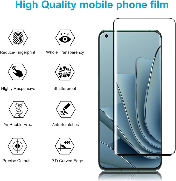 Didisky 3 Pack Screen Protector for Oneplus 10 Pro (Not for 10t,10) Tempered Glass Film, 3D Curved Full Coverage,Easy to Install,Bubble Free,9H,Anti Scratch - Image 2