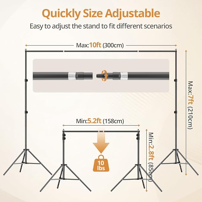 10x7ft Photo Backdrop Stand Kit with 6x9ft Green Backdrop Screen | Portable Photography Frame, Adjustable Support kit with 6 Clamps, Carry Bag for Photo, Video Recording, Streaming, Decoration - Image 4