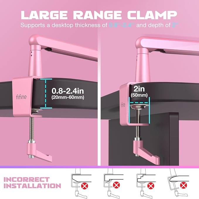 FIFINE BM88P Low Profile Metal Microphone Boom Arm for Gaming Streaming | Metal Adjustable Mic Stand, Built-in Cable Management Channel, Desk Clamp, Screw Adapter, for Studio Voice Recording - Image 6