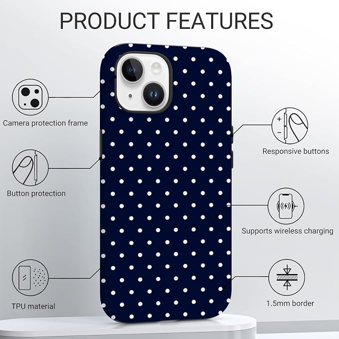 TPU Phone Case for iPhone 14, MagSafe Wireless Charging Compatible, Shockproof Slim Fit Protective Cover with Anti-Yellowing & Raised Camera Protection (Polka dot 7, iPhone 14) - Image 4