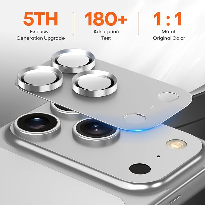 for iPhone 17 Pro Camera Lens Protector- Silver | Aluminum Alloy, Tempered Glass Camera Cover, Nano Reinforced Adhesive, Accessories, Anti-Drop, Anti-Scratch, Case Friendly - Image 4