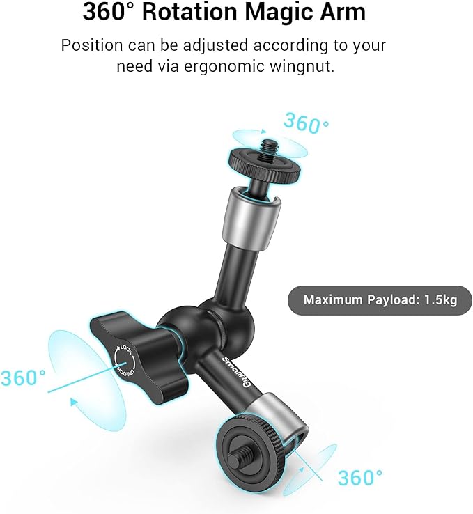 SMALLRIG Super Clamp w/ 1/4" and 3/8" Thread and 5.8 Inches Adjustable Friction Power Articulating Magic Arm with 1/4" Thread Screw for LCD Monitor/LED Lights - KBUM2730 (Pack of 2) - Image 3