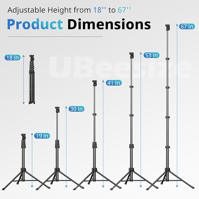 UBeesize 67" Phone Tripod & Selfie Stick, Camera Tripods Stand with Wireless Remote and Phone Holder,Compatible with iPhone Android Phone, Perfect for Selfies/Video Recording/Live Streaming Black - Image 2