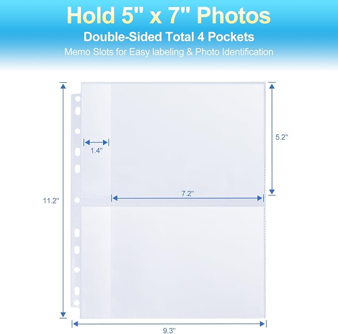 60 Pack 5x7 Photo Album Refill Pages for 3 Ring Binder,Ultra-Clear Photo Sleeves Holding 240 Pictures, Double-Sided 2 Pockets Photo Pages, Photo Sheet Protector for Photos and Postcards - Image 2