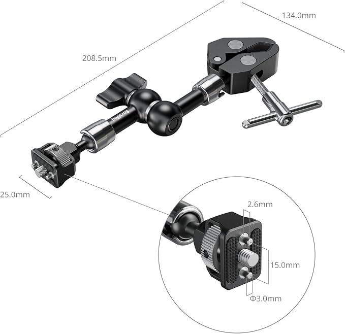 SMALLRIG 7 Inch Magic Arm with Crab-Shaped Clamp, Arm with 1/4"-20 Screw and Retractable Pins, for Action Cameras, Monitors, Video Lights, and Microphones - 5310 - Image 9