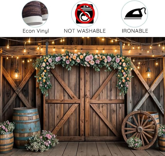 20x10ft Country Wedding Photography Backdrop Rustic Barn Door Photography Backdrop Farmhouse Pink Flower Cabin Wooden Birthday Baby Shower Wedding Bridal Party Banner Photo Booth Props Background - Image 4