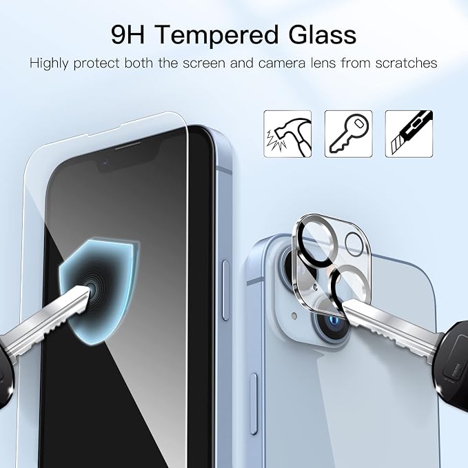 JETech Screen Protector for iPhone 14 Plus, 2+2 Pack | with Camera Lens Protector, 9H Tempered Glass, Full Coverage, HD Clear, Case-Friendly - Image 6