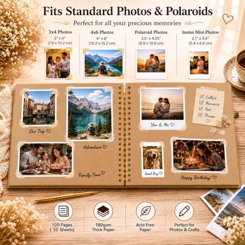 10x10 Inch DIY Scrapbook Album 100 Pages (50 Sheets), Hardcover Kraft Paper - Image 3