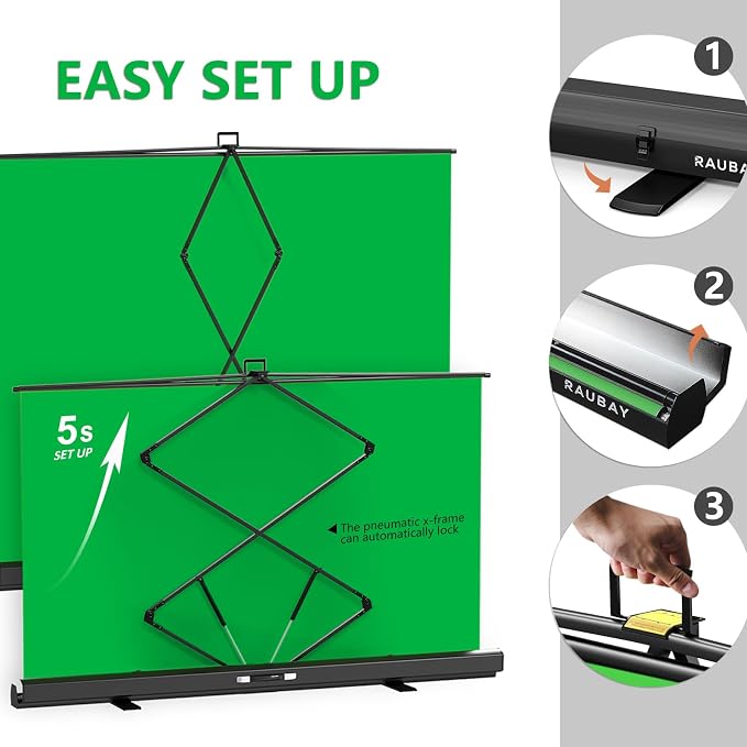 【Wider Style】 RAUBAY 78.7 x 82.7in Large Collapsible Green Screen Backdrop | Portable Retractable Chroma Key Panel Photo Background with Stand for Video Conference, Photographic Studio, Streaming - Image 4