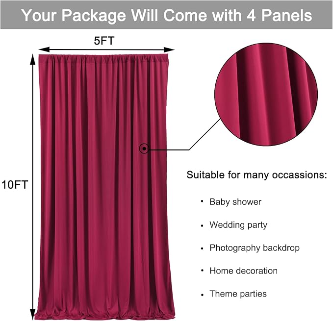20ft x 10ft Wrinkle Free Maroon Backdrop Curtains for Parties, Thick Fabric Burgundy Backdrop Drapes for Wedding Background Baby Shower Birthday Parties - Image 6