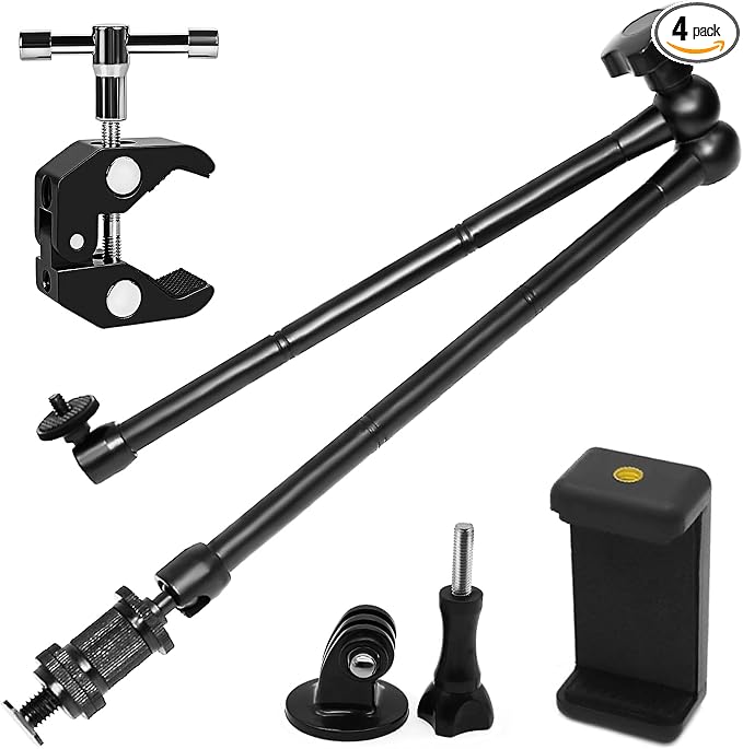 Niewalda 20" Magic Arm Clamp Kit with 1/4" & 3/8" Threaded Mounts | with Phone Clip/Tripod Mount Adapter for Various Action Camera /DSLR/Cell Phone /Vlogging and LCD Monitor/LED Lights Mount by Niewalda
