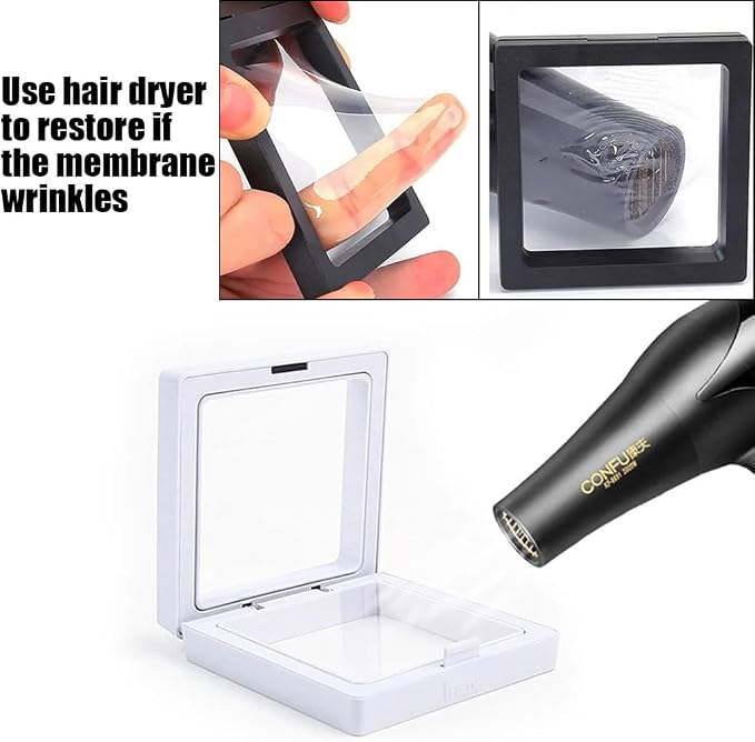 4 Pcs 3D Floating Display Case Frame Display Holder Stands Transparent PE Film Storage Box for Jewelry Challenge Coin Medal Antique 7 x 7 x 0.8 inch Black and White - Image 5