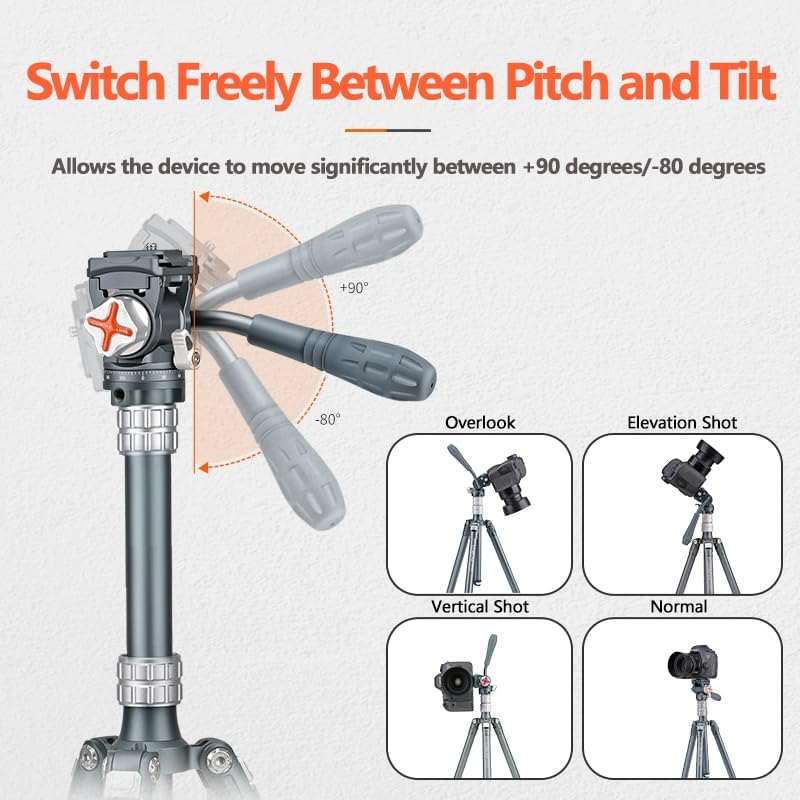 Tripod Fluid Head Metal Mini Pan Tilt Video Head Mount with Arca Type Quick Release Plate, Telescopic Handle Tripod Head for Compact Video Camera DSLR Camera - Image 5