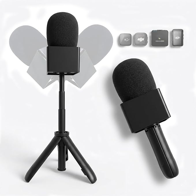 Mic Holder Stand for DJI Mic Mini2/Mini/3/2 RODE Wireless Microphone Desk Desktop Tripod & Handheld Interview Adapter, 2in1 Tabletop Telescopic Handle with Mic Flag for Vlog Podcast by CameraAccessories