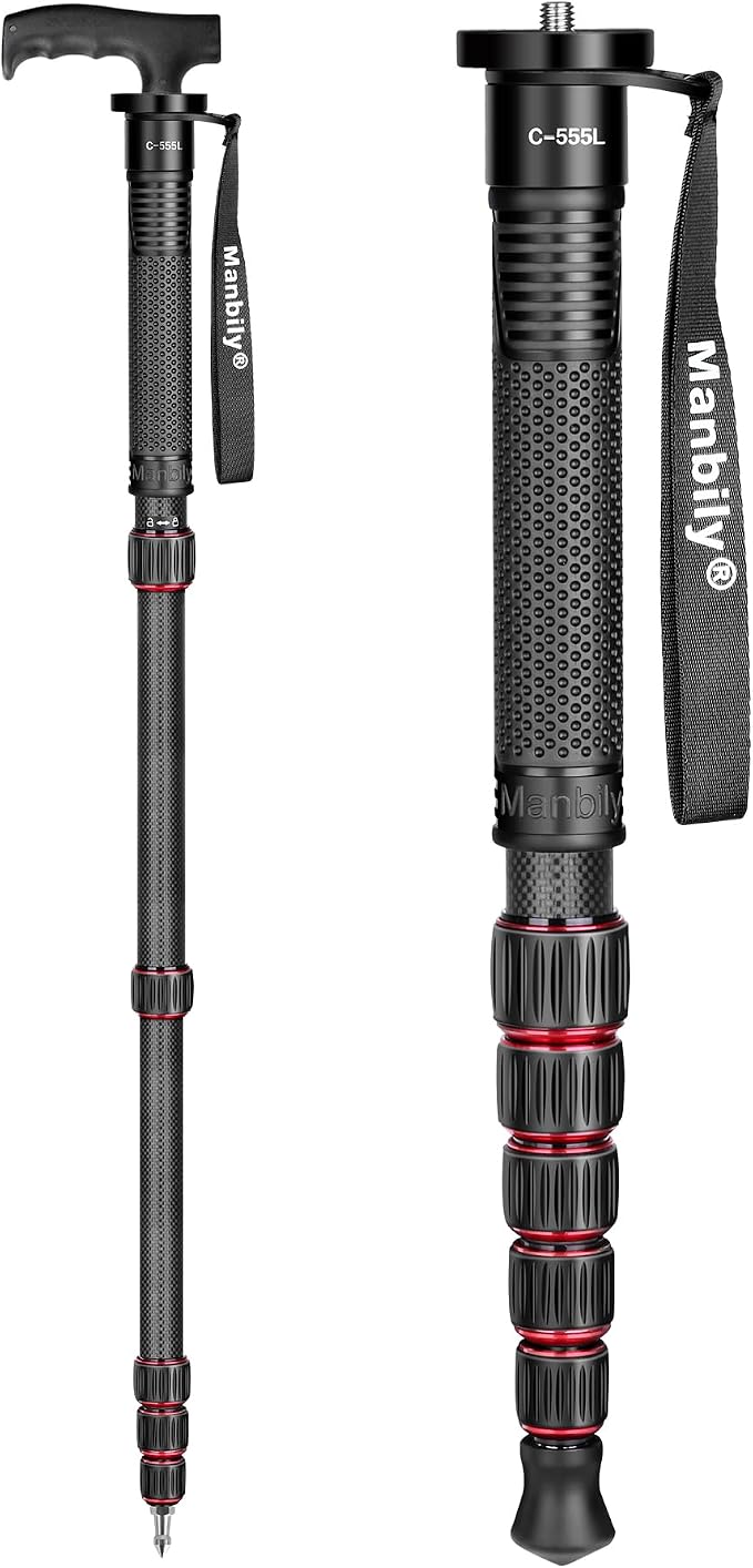 Carbon Fiber Camera Monopod, Portable Compact Lightweight Travel Monopod with Walking Stick Handle for DSLR Canon Nikon Sony Video Camcorder, 28mm Thick Leg, Max Load 22 lbs/10kg by Manbily
