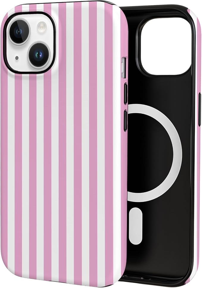 TPU Phone Case for iPhone 14, MagSafe Wireless Charging Compatible, Shockproof Slim Fit Protective Cover with Anti-Yellowing & Raised Camera Protection (Pink Stripe, iPhone 14) by Unknown