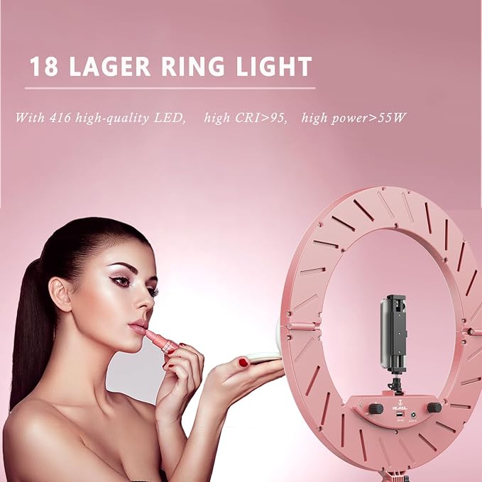 18 Inch Ring Light Kit, 55W6700k Dimmable LED Light, Tripod Stand, Remote Controller,Box,CRI95(Pink) - Image 2
