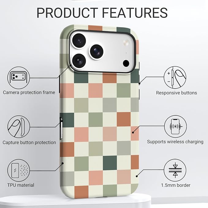 TPU Phone Case for iPhone 17 Pro, MagSafe Wireless Charging Compatible, Shockproof Slim Fit Protective Cover with Anti-Yellowing & Raised Camera Protection (Grid 6, iPhone 17 Pro(6.3")) - Image 3