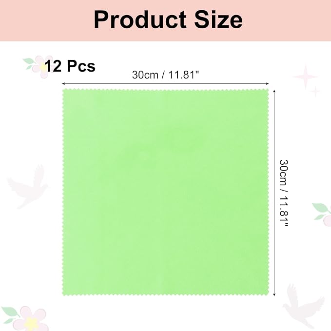 uxcell 12 Pcs Microfiber Cleaning Cloth for Glasses, 11.8 x 11.8 Inch Eyeglass Cleaning Cloth, Glasses Cleaner Wipes for Electronics Lenses Screens Cameras Cell Phones, Green - Image 2