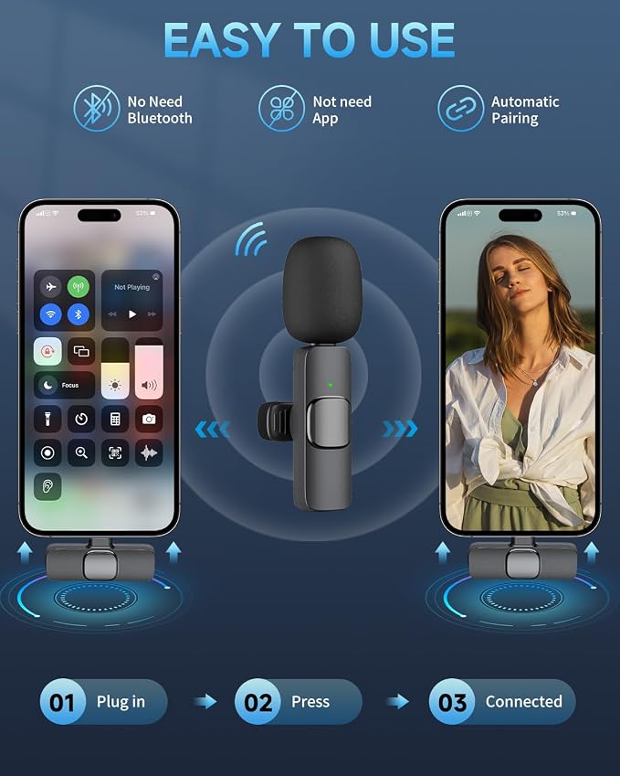 Professional Wireless Mini Microphone for iPhone 17/16/15, Android Phone, Cordless Omnidirectional Lavalier Lapel Mic, Plug-Play Lavalier Mic for TikTok, YouTube & Interviews - Image 3