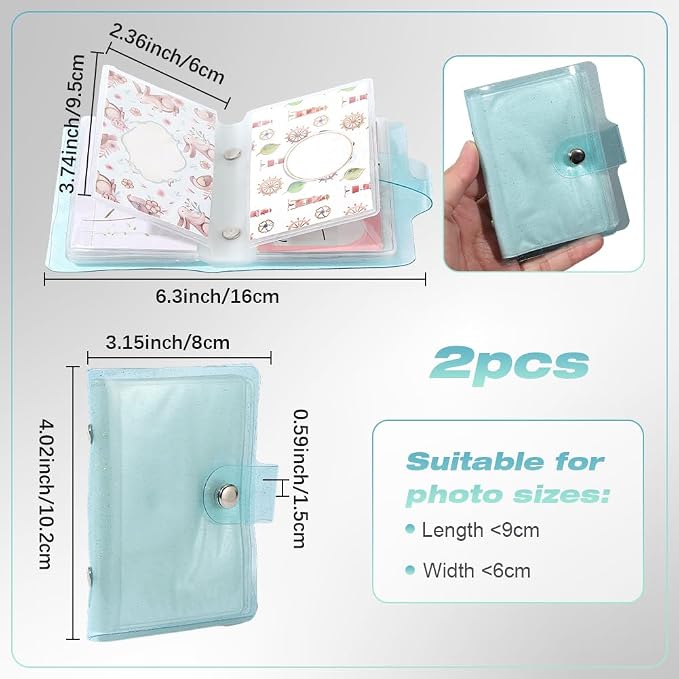 2 Pack 3x4in Instax Mini Photo Album Polaroid Picture Holder Book 36 Pockets PVC Rectangle Pale Turquoise Small Wallet Album Holder for 3 Inch Pictures Photos Photocard Holder Storage - Image 2