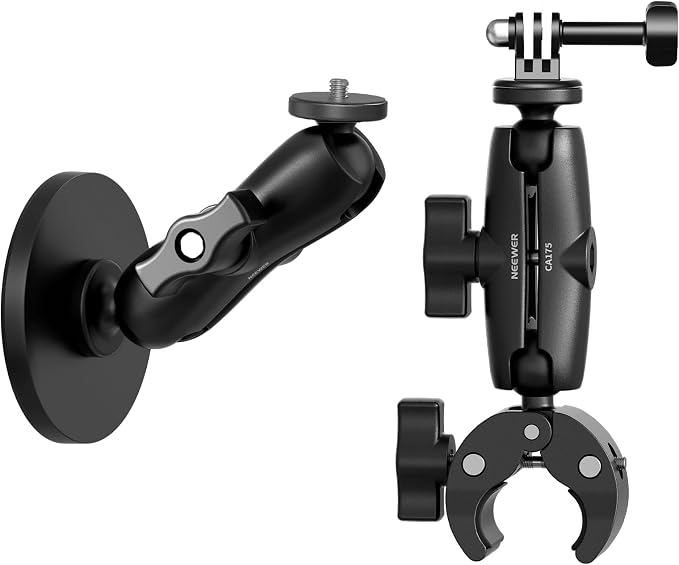 NEEWER Motorcycle Bicycle Handlebar Clamp Holder Magnetic Car Mount Accessories Kit Compatible with Insta360 X5 X4 X3 GoPro DJI AKASO Action Cameras, 360° Ball Heads for POV Video Recording, CA175 by Neewer