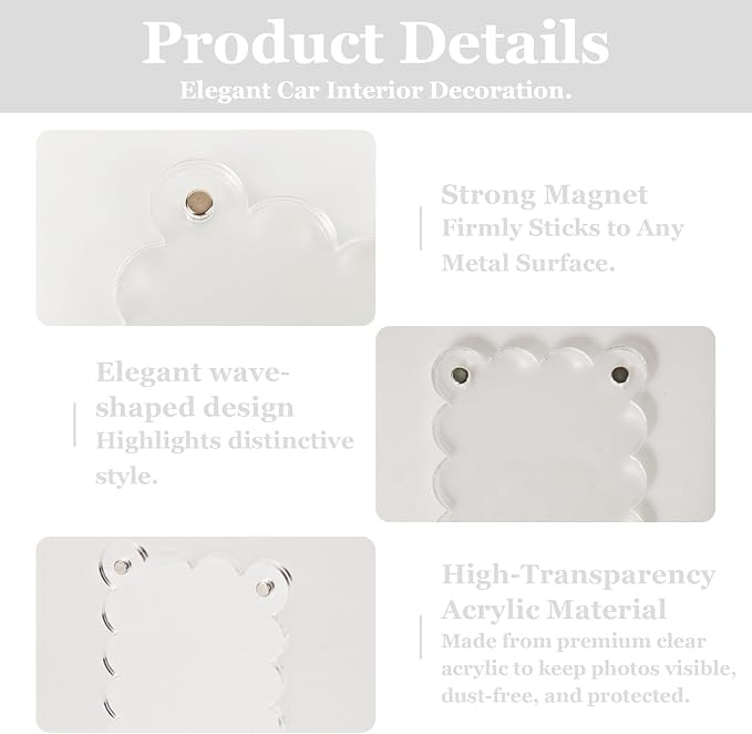 2Pcs Magnetic Car Visor Photo Holder, Scalloped Transparent, 2.4 x 3.5 in | Clear Acrylic Car Picture Frame, Personalized Picture Frame Clip for Sun Visor, For Family, Pets, Travel Photos - Image 3