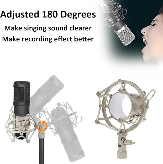 48-53mm Microphone Shock Mount Anti Vibration Mic Suspension Mount Aluminum Alloy Condenser Microphones Holder Clip with Metal Screw Adapter Isolation Absorber Studio Silver - Image 5