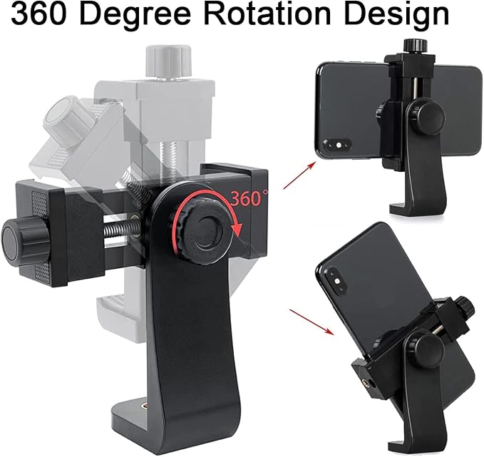 Cell Phone Tripod Mount Adapter, Universal Phone Holder Adjustable Clamp, 360 Degree Rotatable Bracket 1/4" Screw Clip for iPhone, Samsumg, Selfie Stick, Monopod (Black-2 Pack) - Image 4
