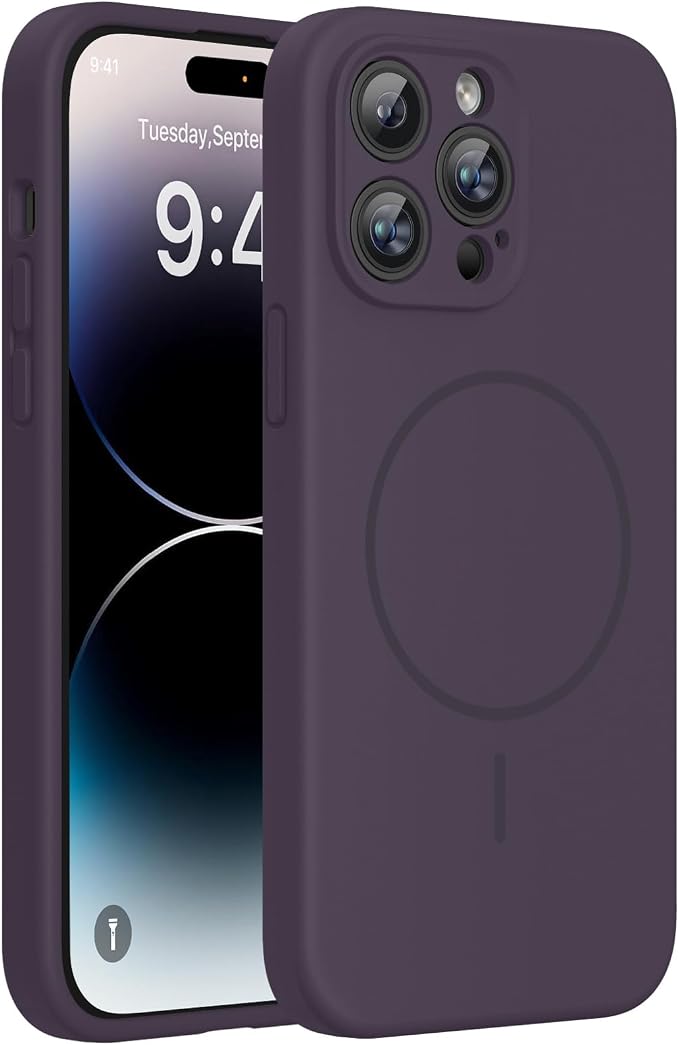 Miracase Silicone & Magnetic for iPhone 14 Pro Case, Purple | Compatible with MagSafe, Soft Microfiber Lining, Premium Silicone Cover Shockproof Drop Protection Phone Case for 14 Pro by Miracase