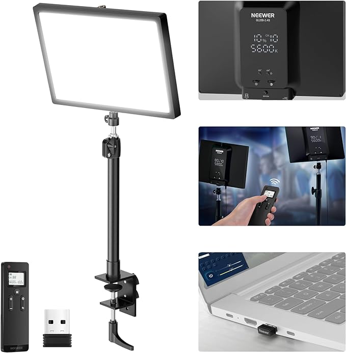 NEEWER 25W 12.9" Streaming Key Light with Desk Stand/2.4G Remote/USB Transmitter, PC/Mac APP Control 2300Lx/0.5m 2900-7000K CRI98+ Dimmable Edge Lit Video Panel Light for Webcam Laptop Zoom, GL25B | USB Transmitter, PC/Mac APP Control, 2300Lx/0.5m, 290... by Neewer