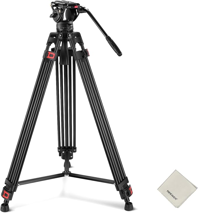 NEEWER 74" Video Tripod with Fluid Head & Damping Control, Aluminum Heavy Duty Camera Stand Professional with QR Plate for DSLR Camcorders for Video Recording, Cleaning Cloth, Max Load 17.6 lbs, TP74 by Neewer