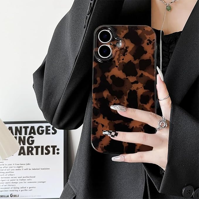 Cute Phone Case for iPhone 16 Case Amber Leopard Print | Cheetah Tortoiseshell Pattern,Full Camera Protective,Slim Shockproof TPU,Aesthetic Girly Glossy Cover for Women Men-Brown - Image 3