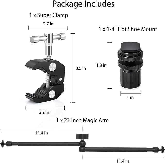 UTEBIT 22 Inch Magic Arm Camera Mount with Super Clamp 1/4" 3/8" Screw Hole (Pack of 2) - Image 6