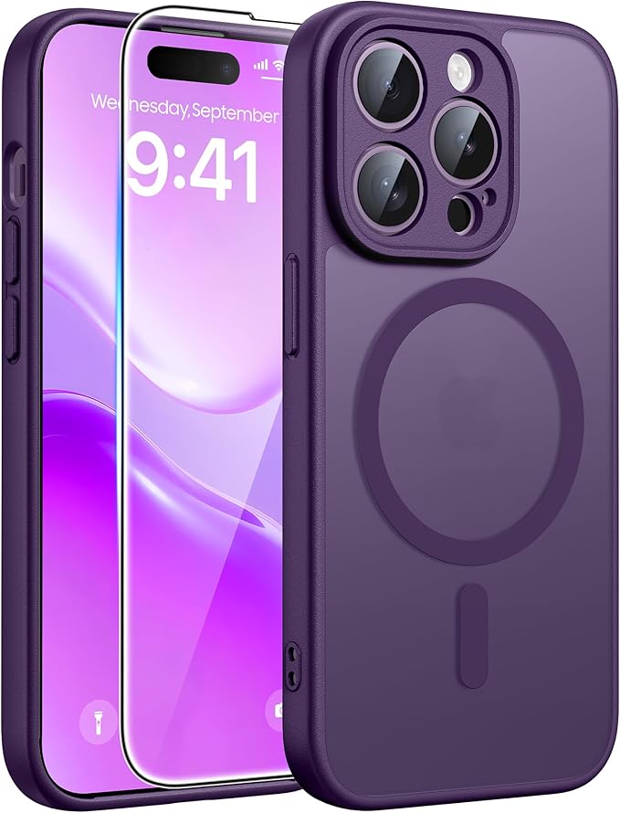 FNTCASE for iPhone 14 Pro Case, Compatible with Magsafe, Screen Protector | Full Camera Protection, Translucent Matte, 14FT Military Grade Drop Proof, Shockproof Protective Phone Cover, Purple by FNTCASE