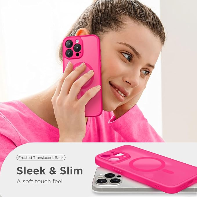 CAPRARO for iPhone 13 Pro Case, Compatible with MagSafe | Upgraded [Full Camera Protection] Shockproof Protective Slim Translucent Matte Magnetic Phone Case 6.1'', Hot Pink - Image 7